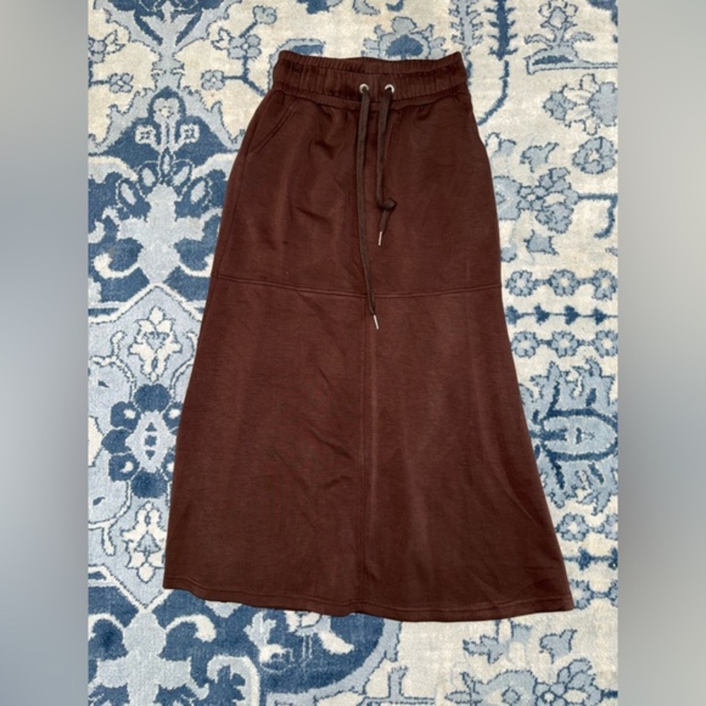GRECERELLE chocolate brown midi length sweatsuit pull on skirt casual leisure Sm
